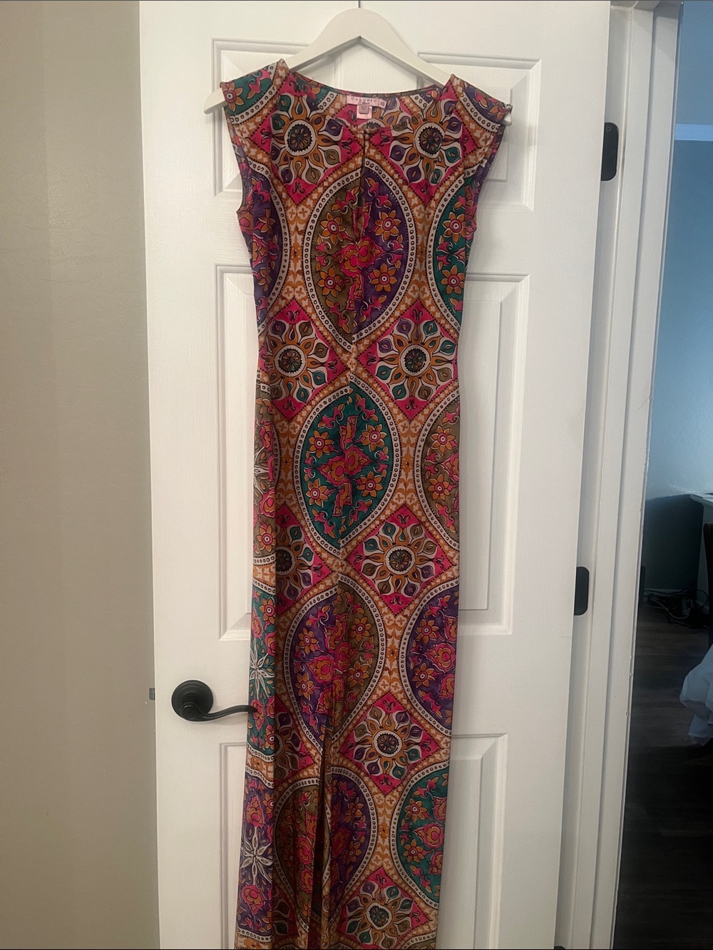 Calypso St Barth XS Vibrant Bohemian Maxi Dress in Multi Floral Medallion Print